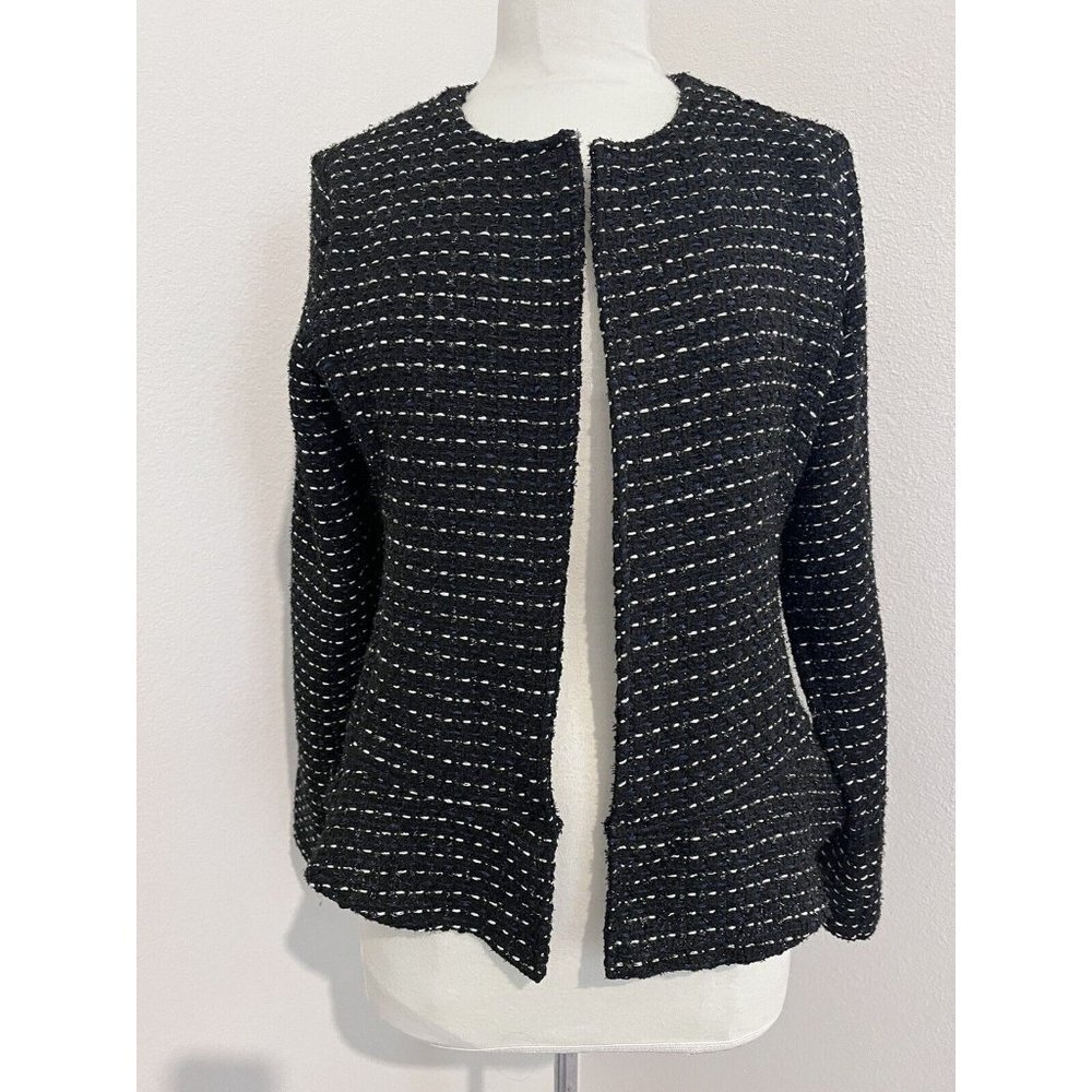 Dolan Anthropologie Women's Black Blue Tweed Peplum Metallic Blazer Jacket Large